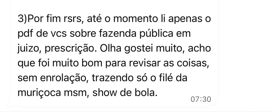Mensagem de um aluno da Foco Procuradorias