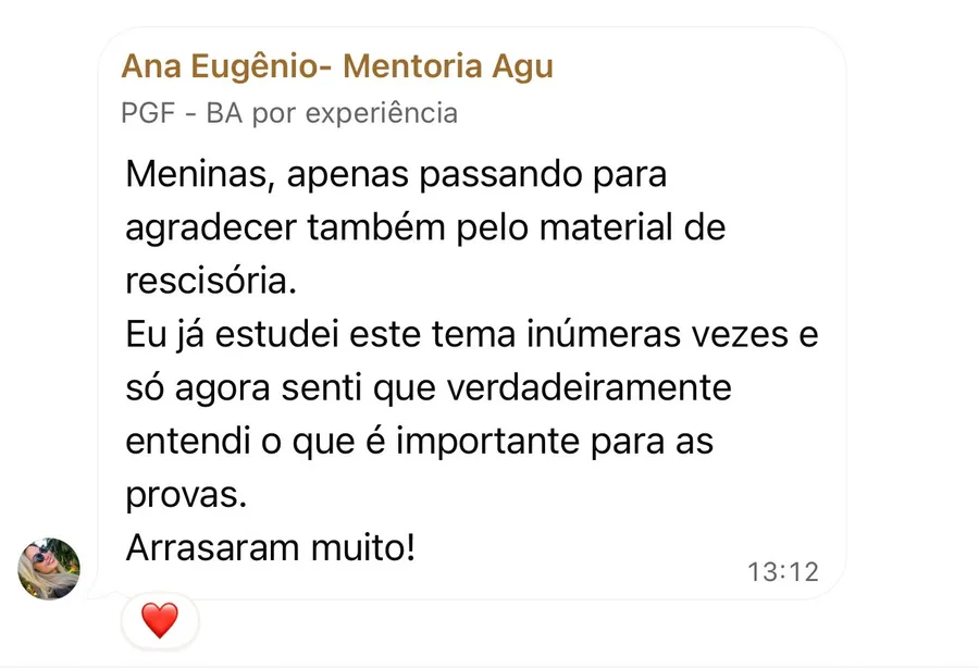 Mensagem de um aluno da Foco Procuradorias