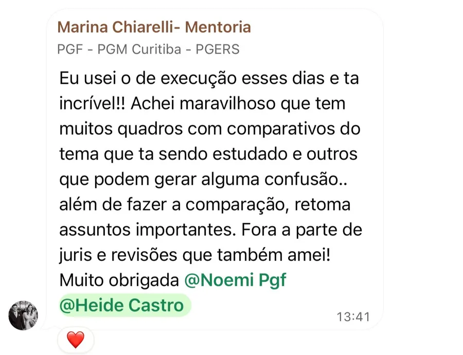 Mensagem de um aluno da Foco Procuradorias