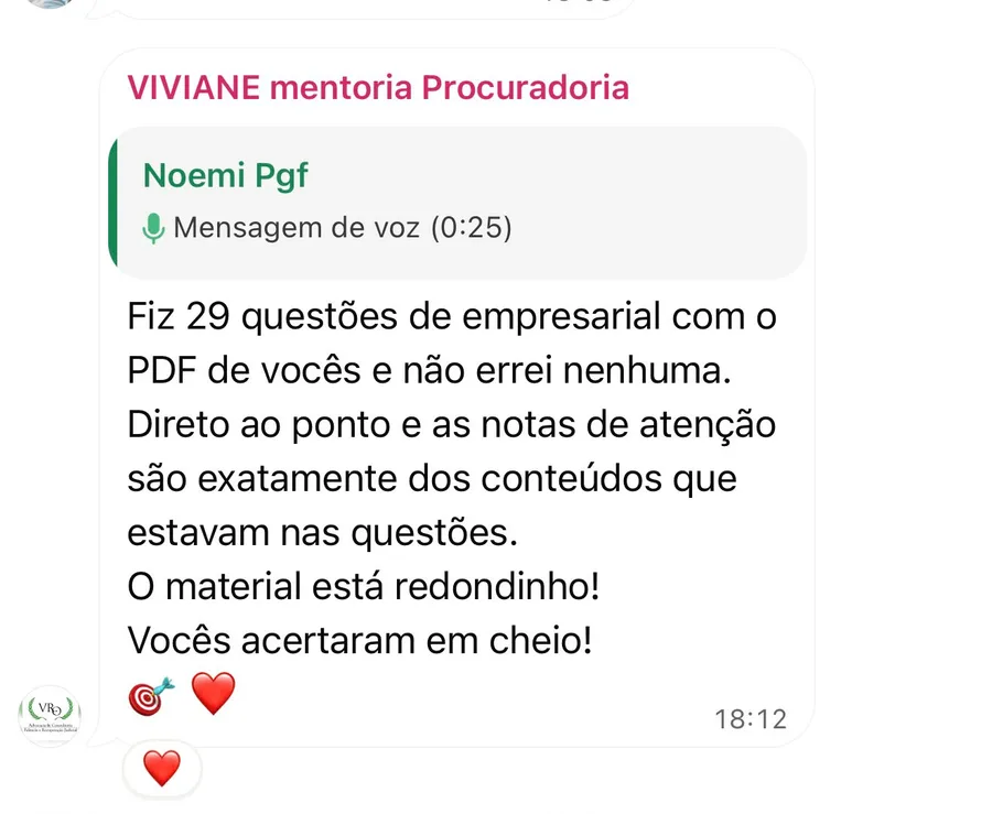 Mensagem de um aluno da Foco Procuradorias