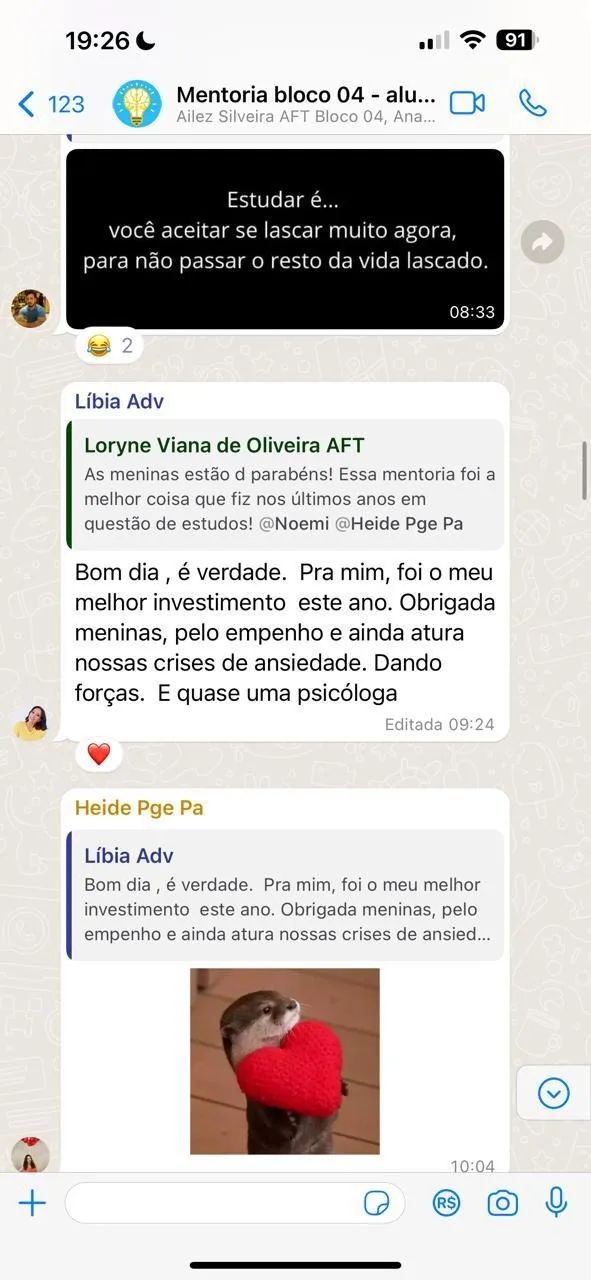 Mensagem de um aluno da Foco Procuradorias