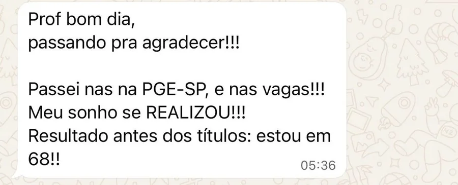 Mensagem de um aluno da Foco Procuradorias