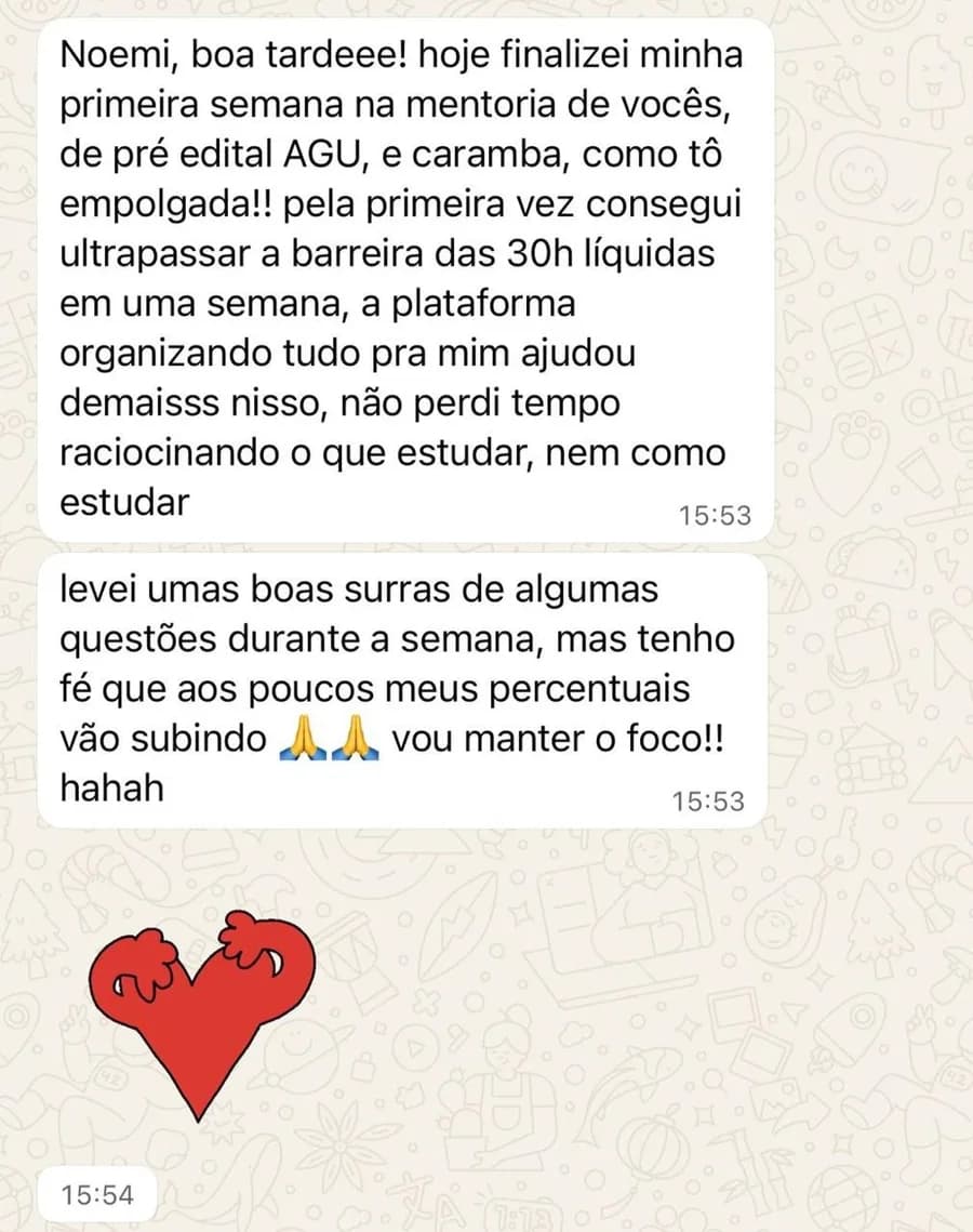 Mensagem de um aluno da Foco Procuradorias