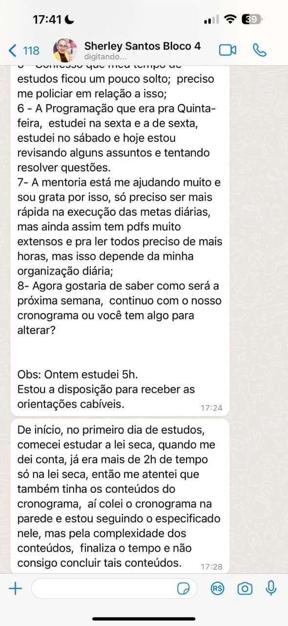 Mensagem de um aluno da Foco Procuradorias